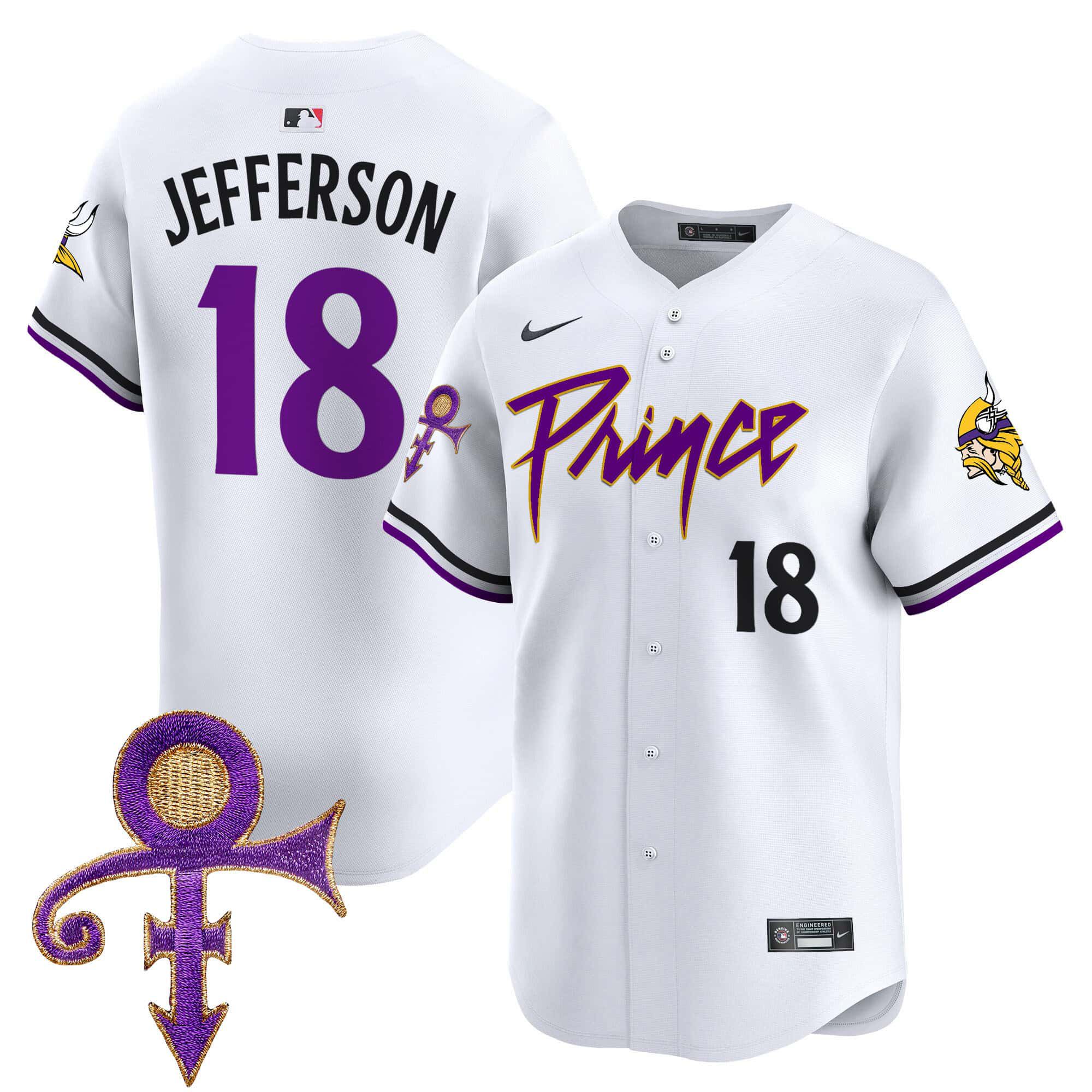 Men Minnesota Vikings 18 Jefferson White 2024 Nike Prince Patch Vapor Premier Limited NFL Jersey
